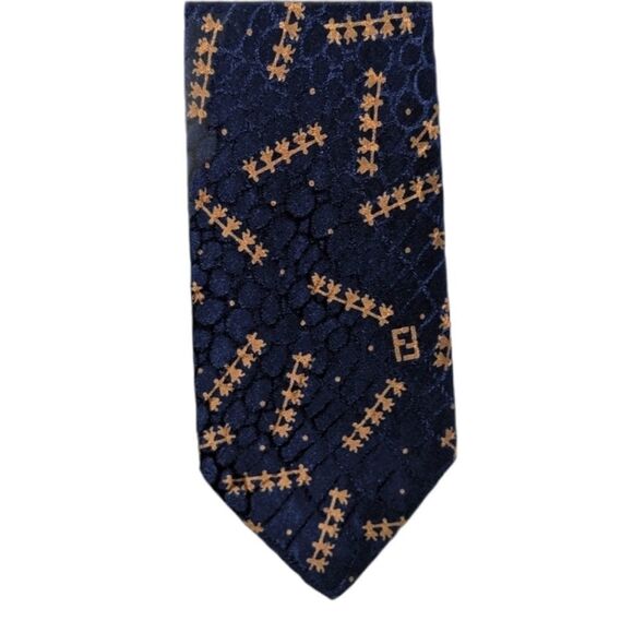 FENDI Animal Print Logo Blue Silk Tie - Picture 8 of 8